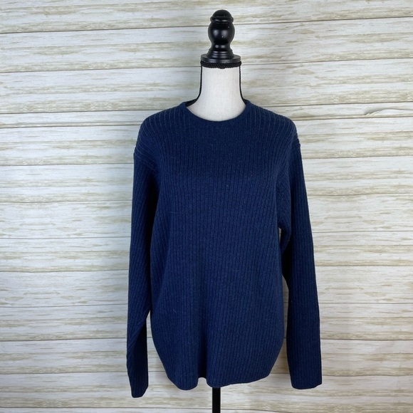 Vintage Brandini Navy Italian Merino Wool Ribbed Sweater - Picture 1 of 5